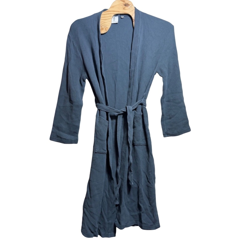 Cariloha Waffle Knit Bamboo Viscose Cotton Robe Blue Gray Size Large L / XL